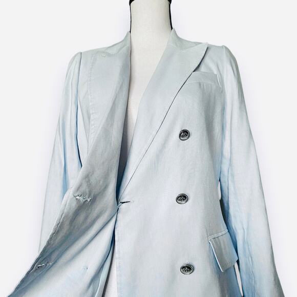 Antonio Melani Riviera Linen Blazer Jacket Fits Sz S Light Blue Silver Buttons - Picture 12 of 15